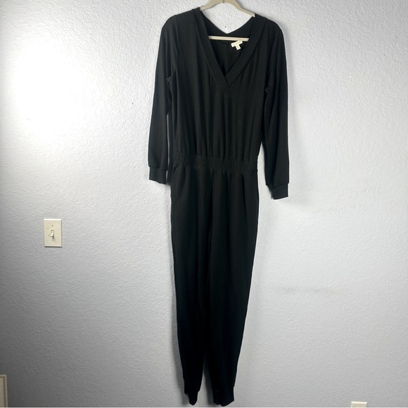 Garnet Hill French Terry Jogger Jumpsuit Black M